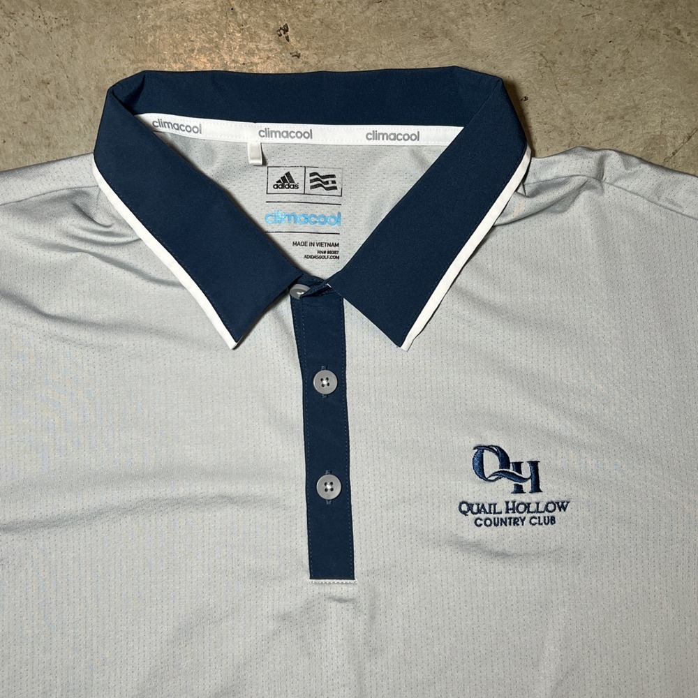 Adidas Polo Shirt Mens Large Blue Quail Hollow Country Club Climacool Golf Logo